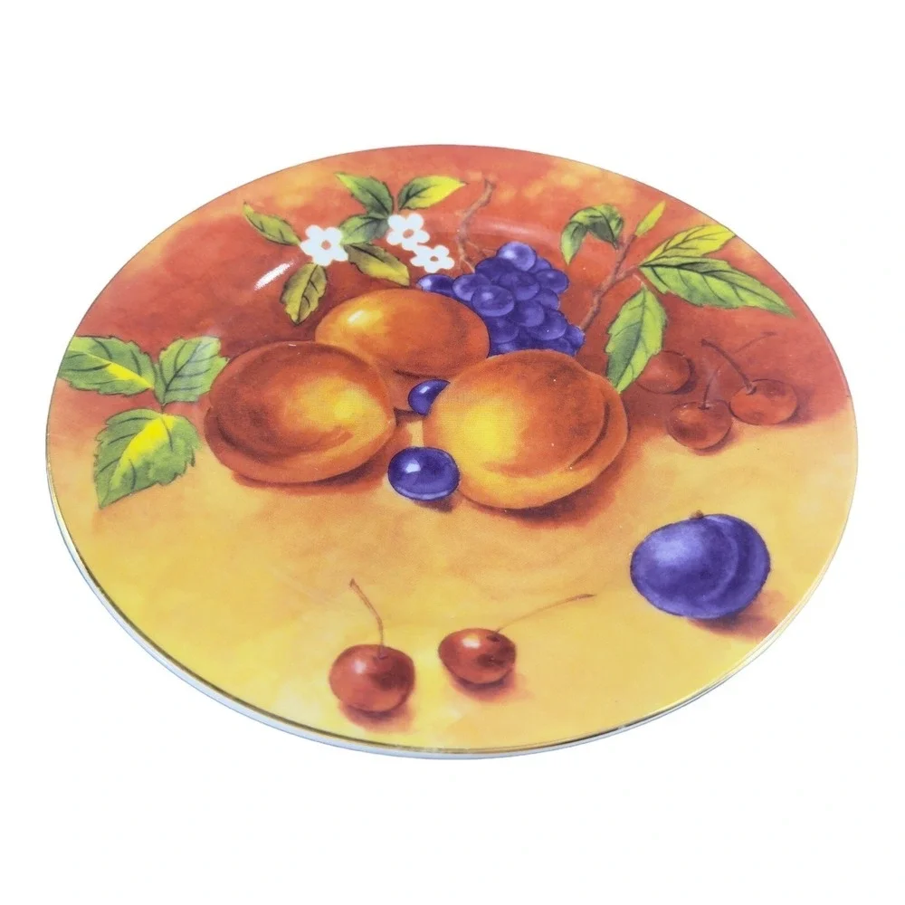 T‎ LIMOGES Fruit Porcelain Plate Dish Casa Elite France Set 4 Colorful Fruit VTG